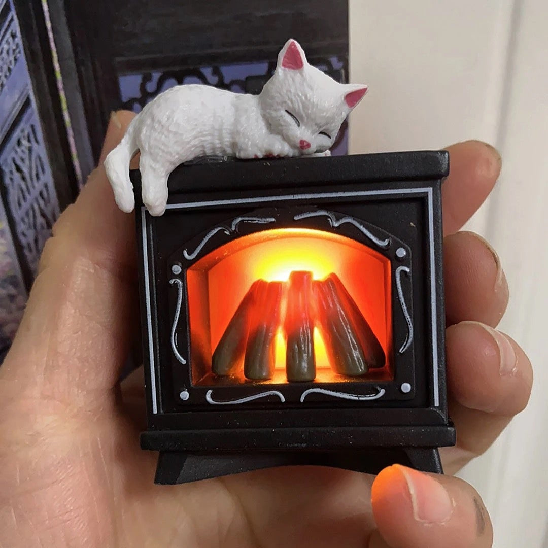 Creative Fireplace and Cat Fridge Magnet