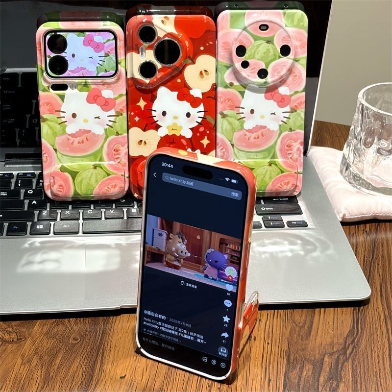 Android Red Apple Guava Cat Mirror Stand Phone Case