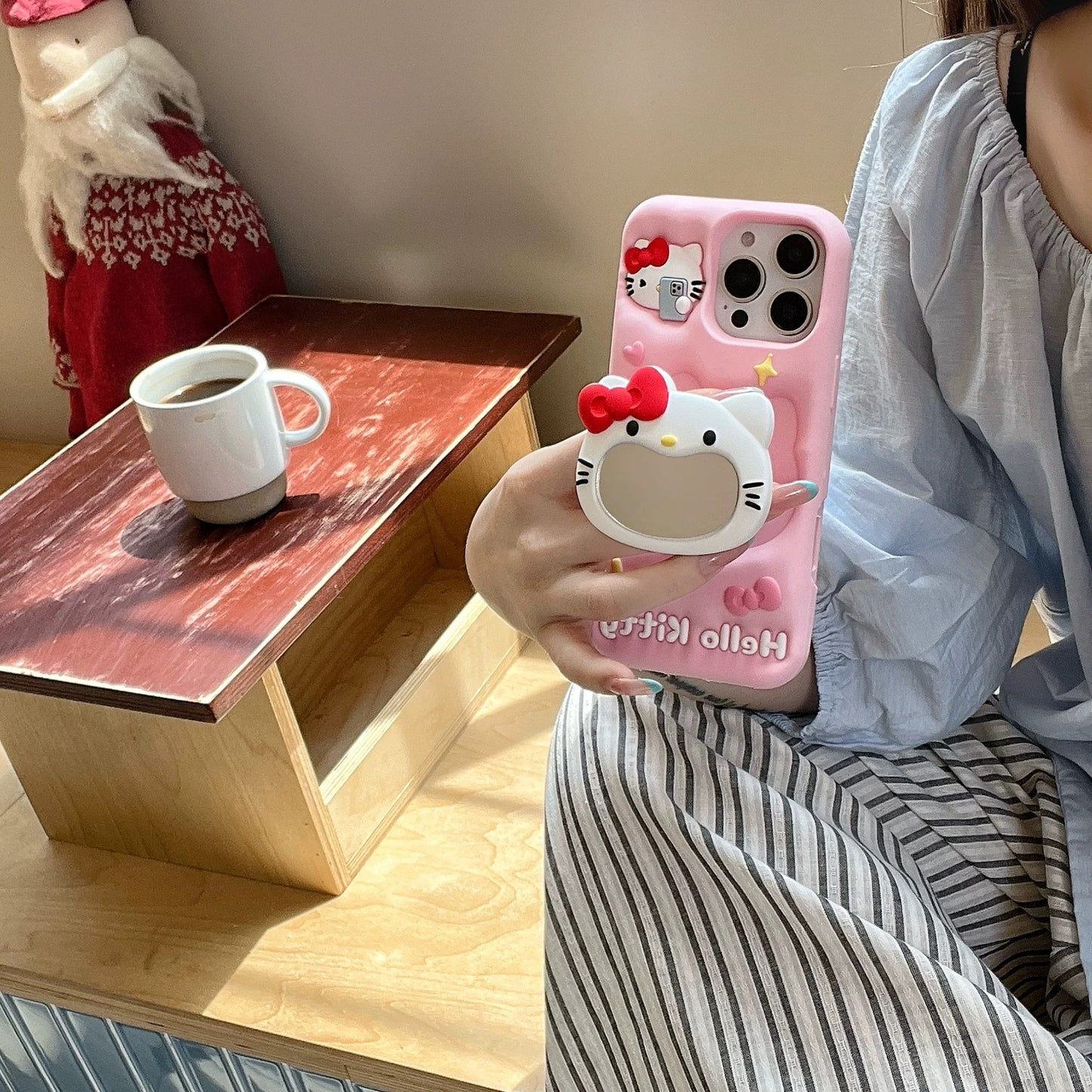 Cartoon Mirror Kityy Cat Telescopic Stand Phone Case