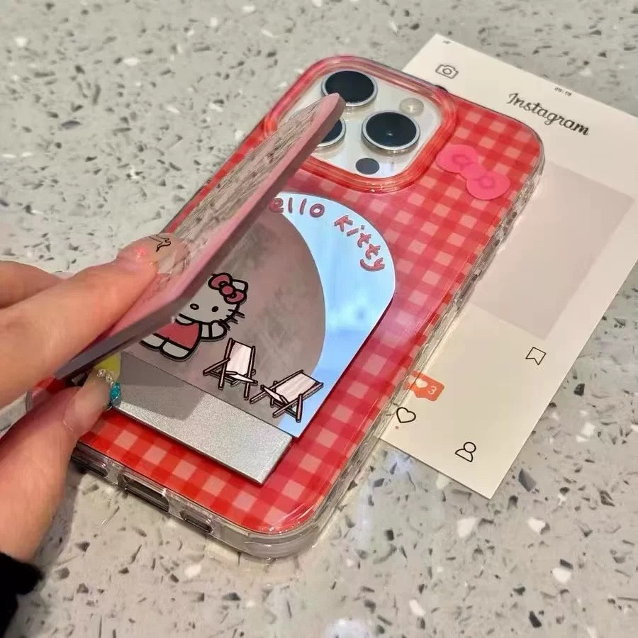 Android Flip Cover Kitty Cat Mirror Stand Phone Case