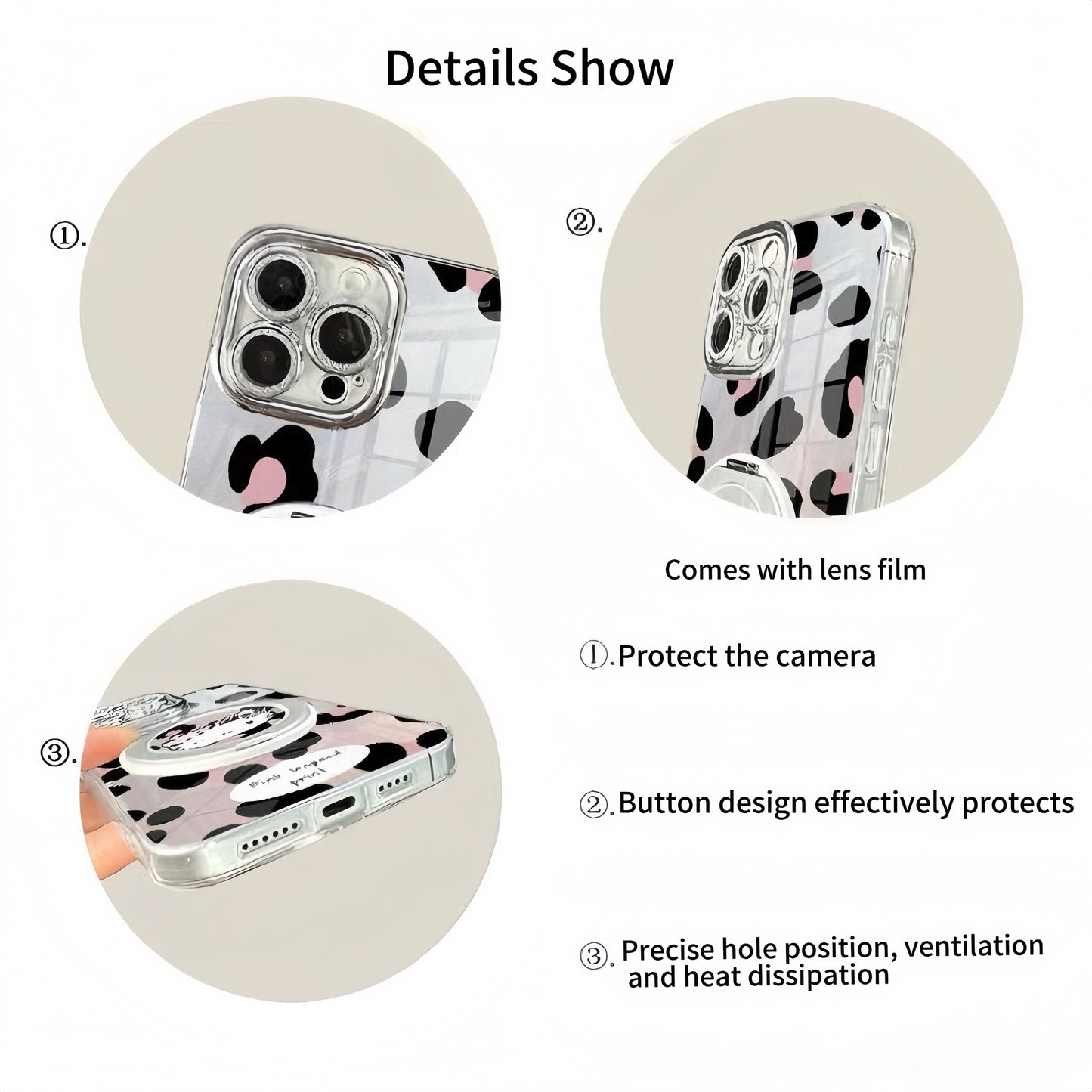 Silver pink leopard print magnetic stand kitty phone case