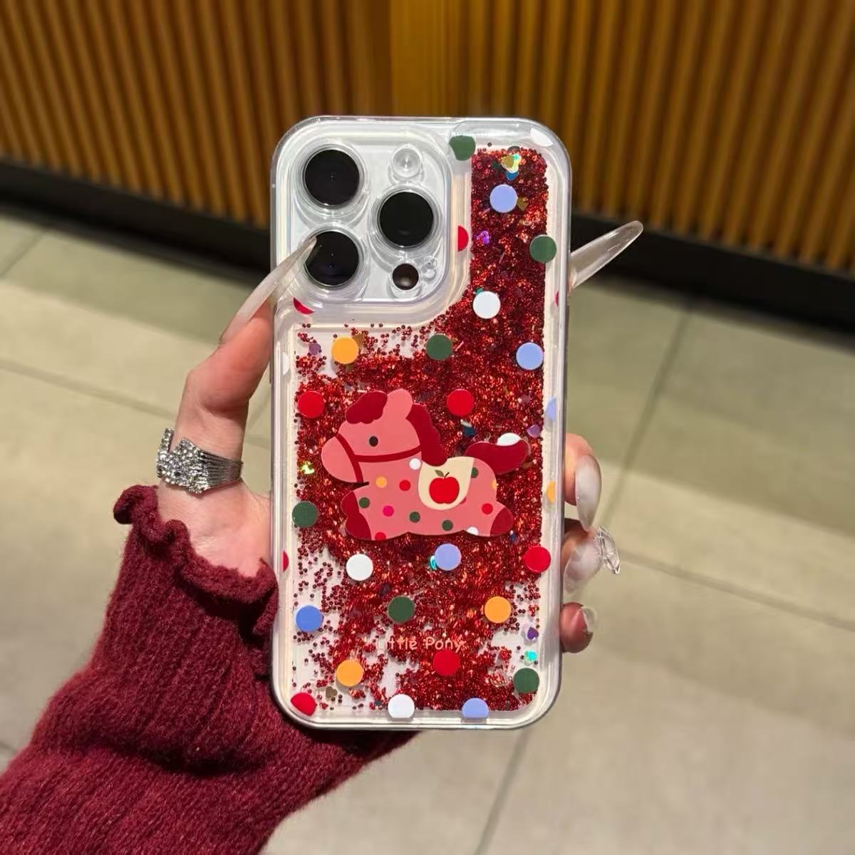 Colorful polka dot quicksand pony phone case
