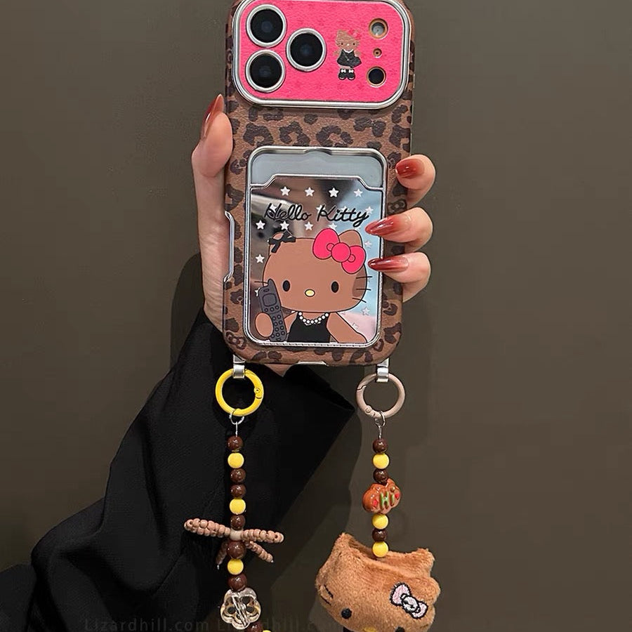 Leopard print mirrored Hello Kitty crossbody phone case