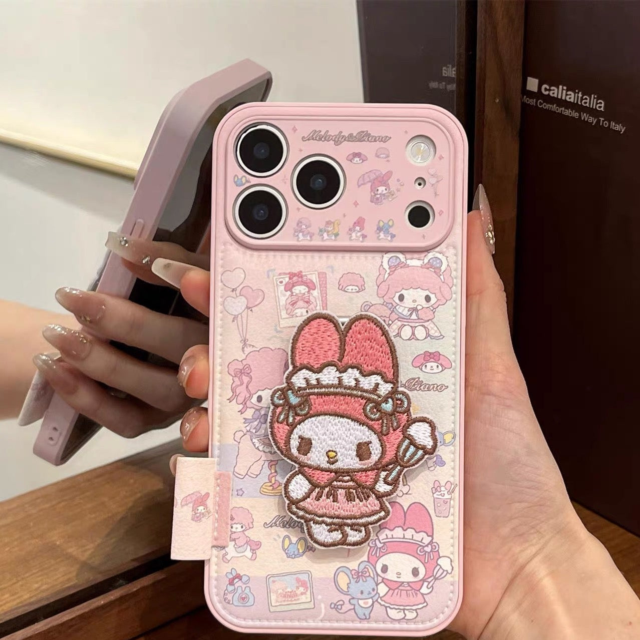 My Melody Embroidered Folding Stand Phone Case