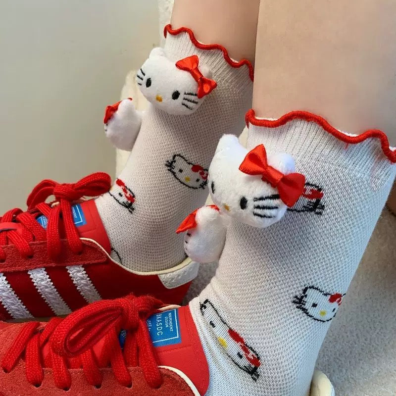 Hello Kitty 3D Figure Mid-Calf Socks – Lightweight Summer Mesh Style