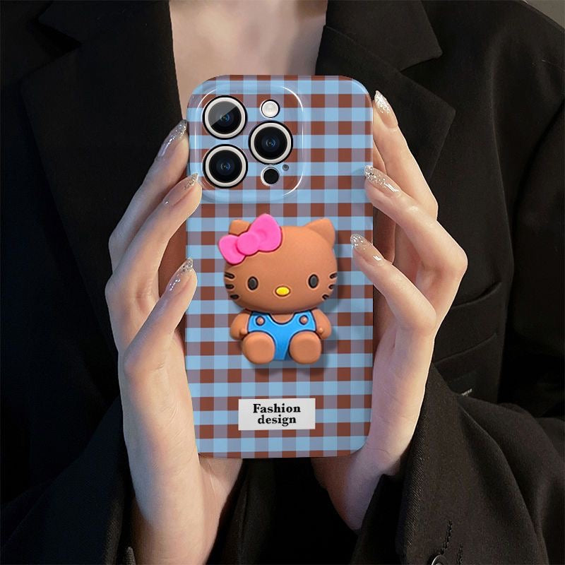 Samsung Retro Plaid Hello Kitty Case with Figurine and Lanyard