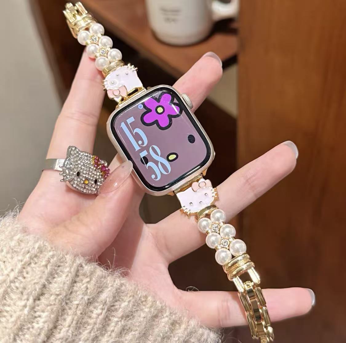 Hello Kitty Rhinestone and Pearl Apple Watch Band