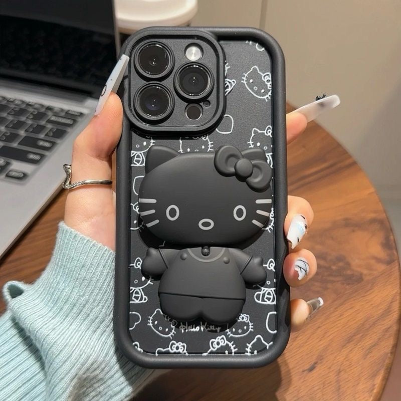 Line-art Hello Kitty foldable mirror stand phone case