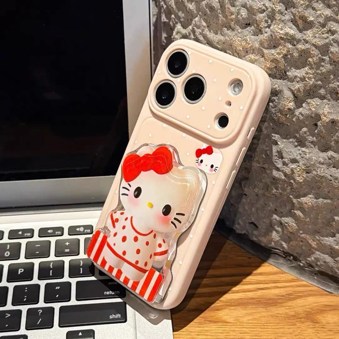 Cartoon cat mirror stand phone case