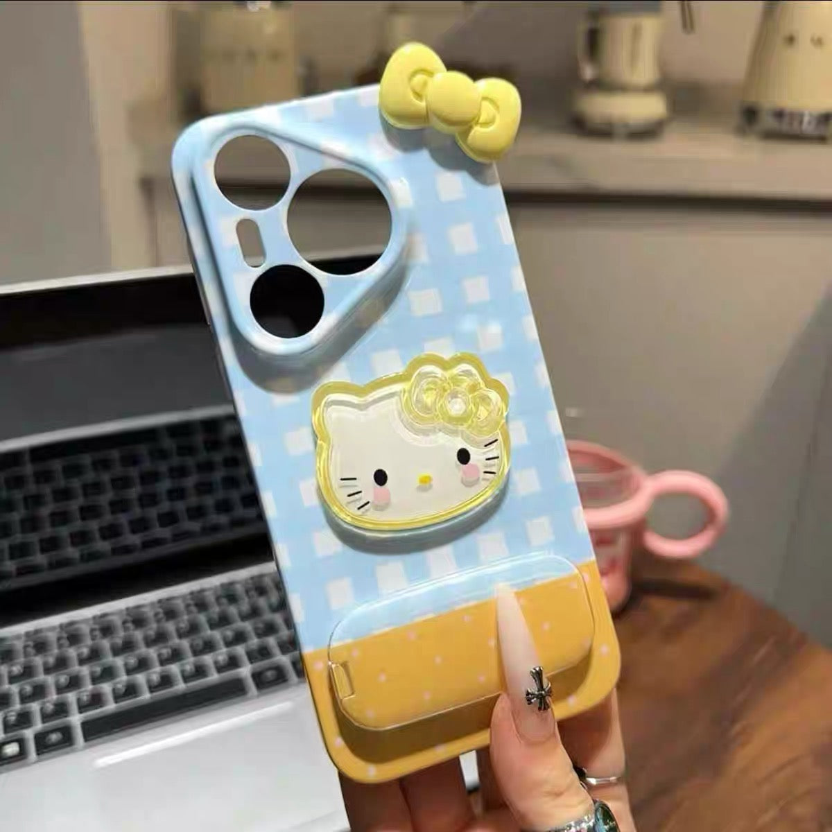 Android Plaid Bow Mirror Stand Phone Case