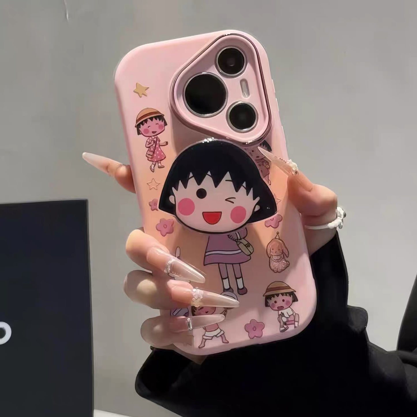 Chibi Maruko-chan Phone Case with Figure Stand and Wrist Strap