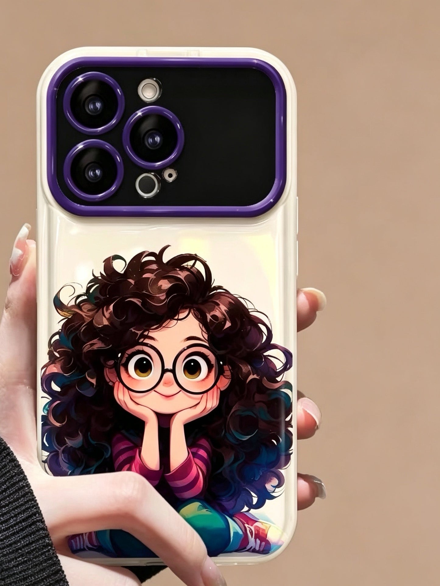 Étui à rabat pour téléphone Curly Girl avec miroir et support