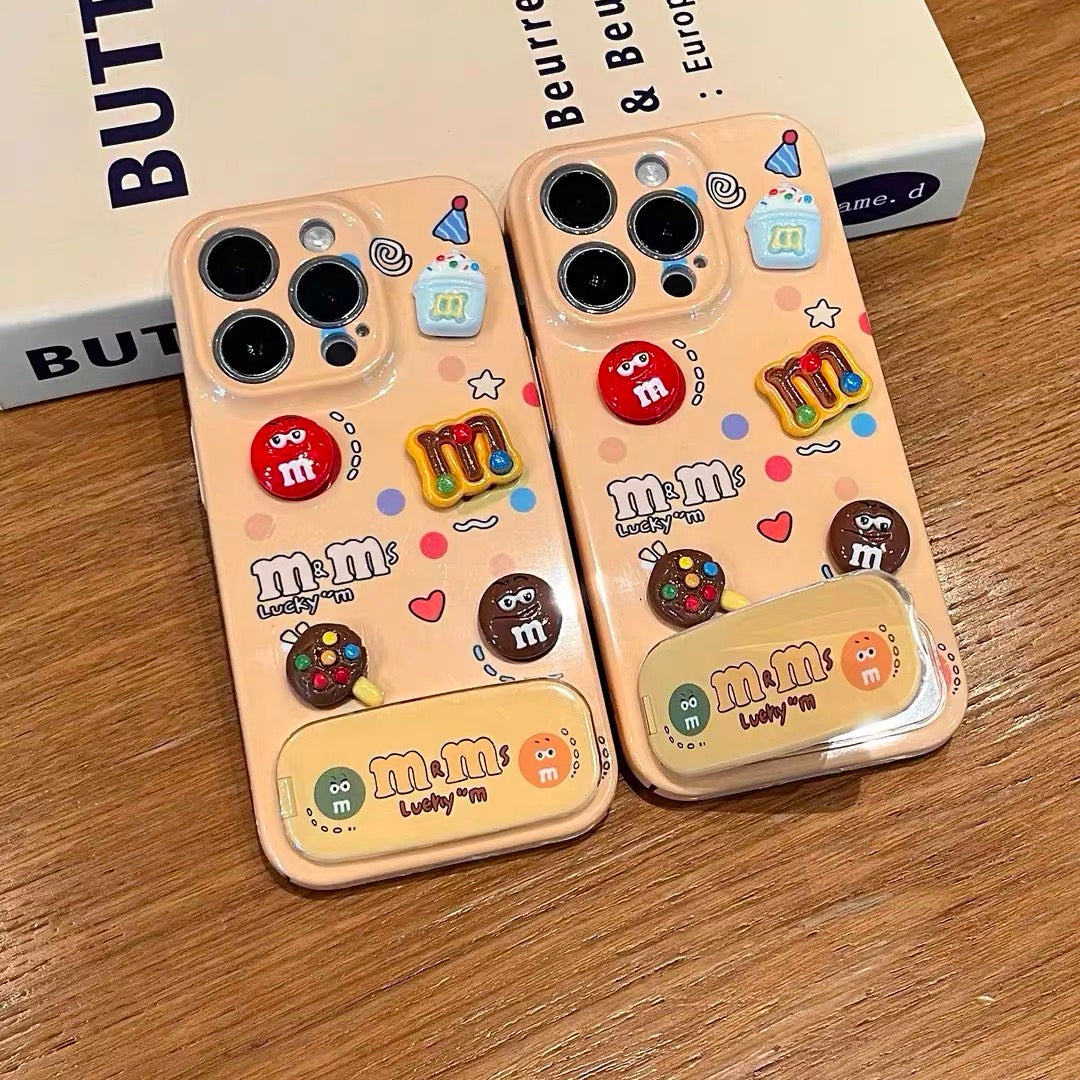 Chocolate M&M's Phone Case with Mirror and Kickstand