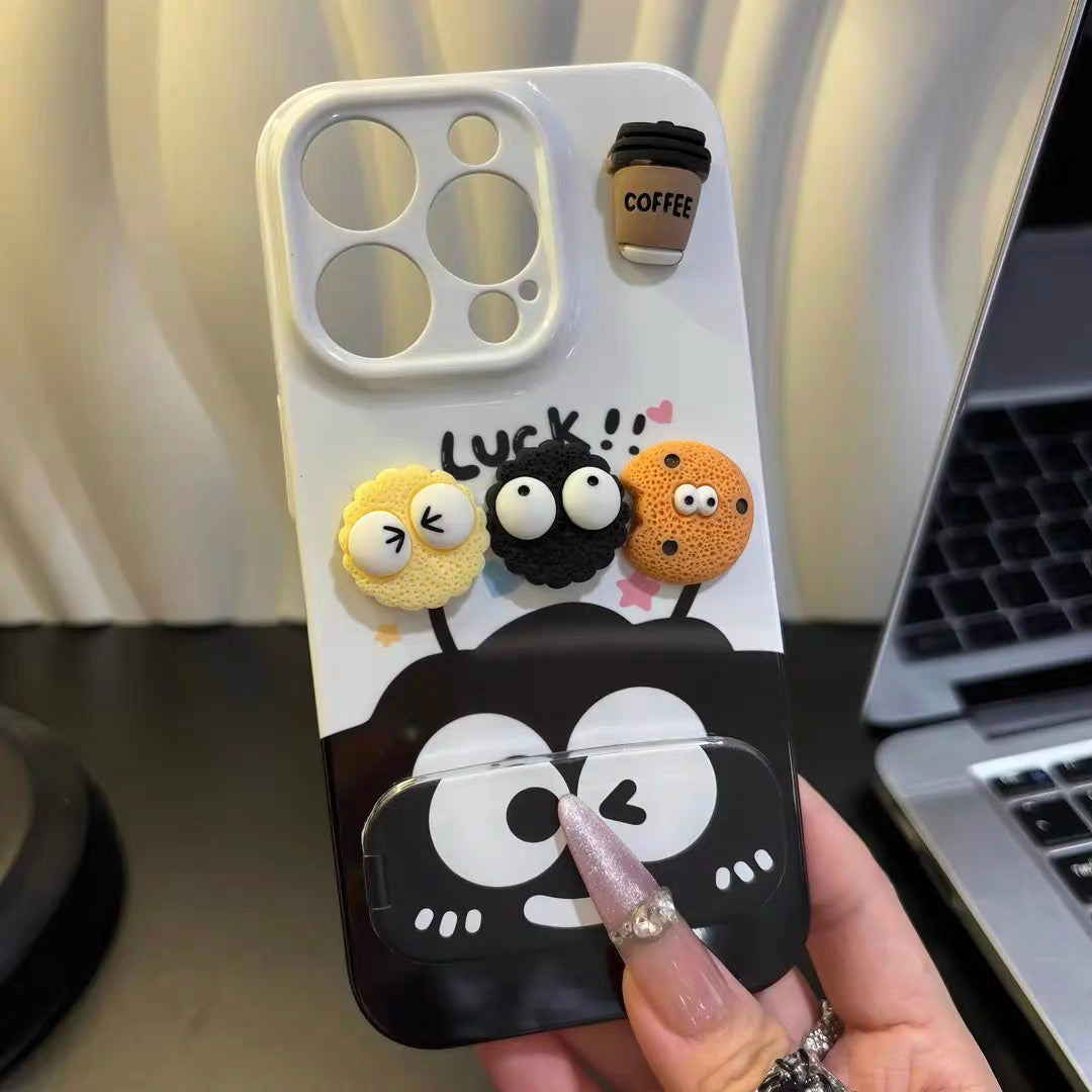 Briquette-style coffee mirror-stand phone case
