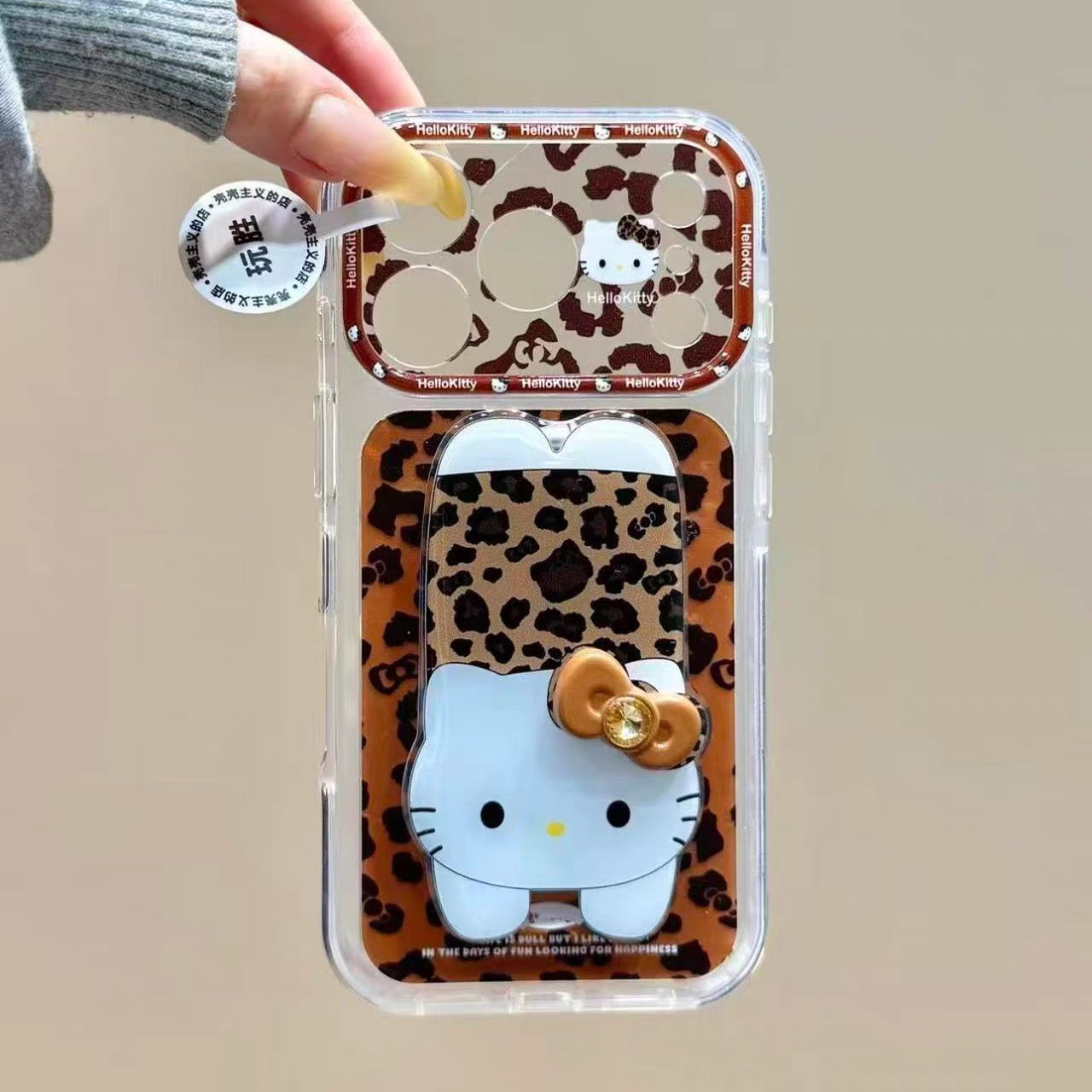 Cute Pink-Brown Hello Kitty Bow Kickstand Phone Case