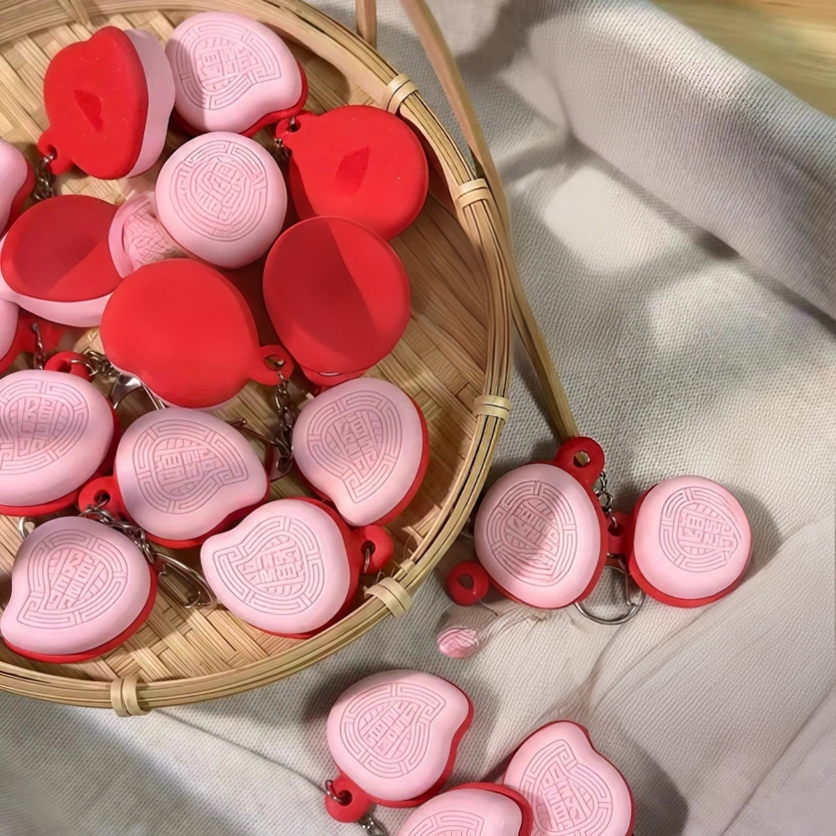 "Red Peach-Shaped Pastry" Charm: Stress-Reliever, Good Luck/Safety Amulet, Keychain, and Fridge Magnet