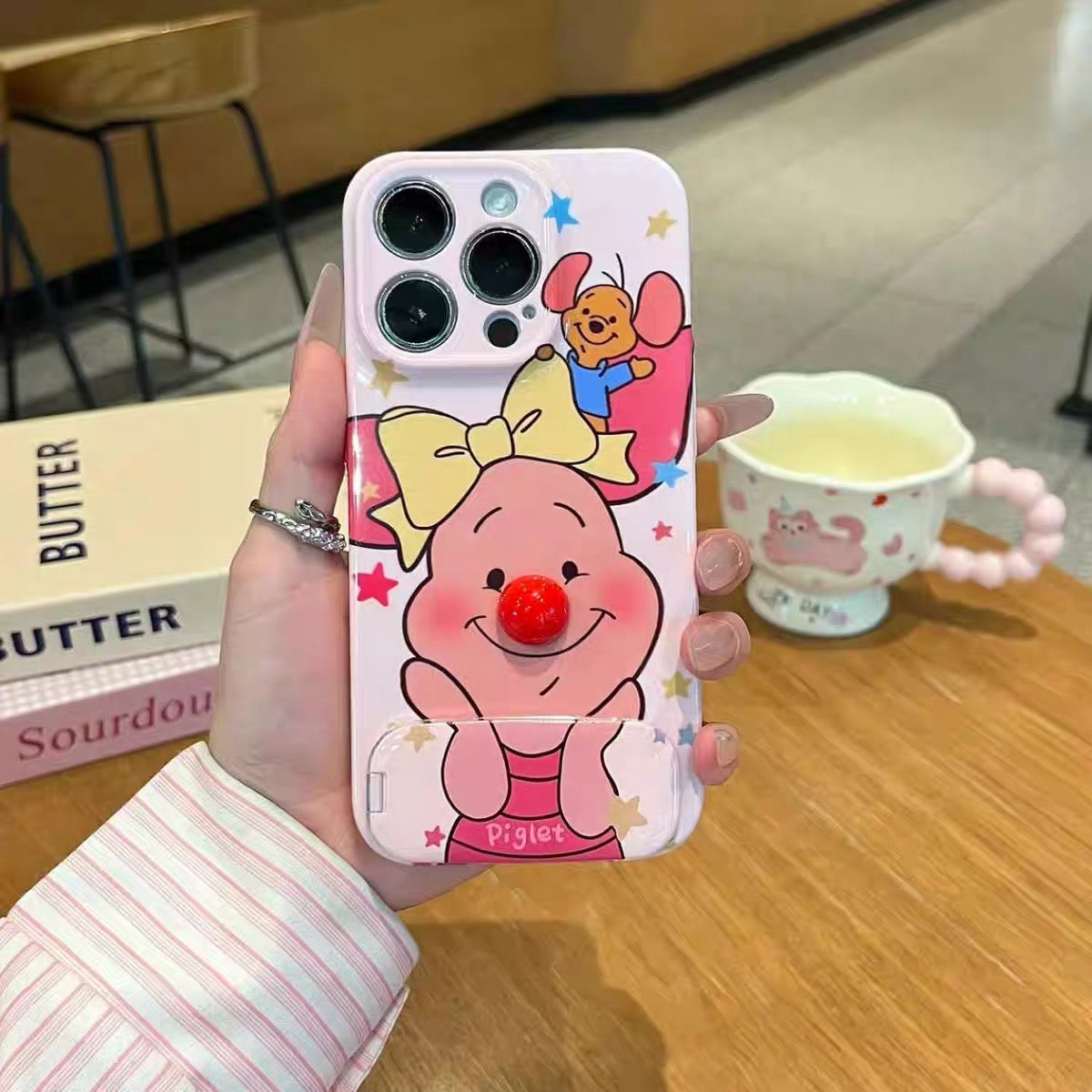 Couple's Red-Nosed Winnie the Pooh & Piglet Phone Case with Mirror Stand