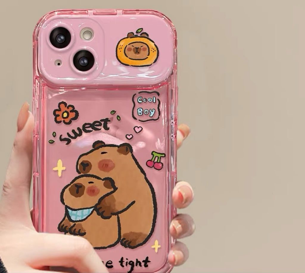 Capybara Pendant Phone Case with Flip-Out Mirror