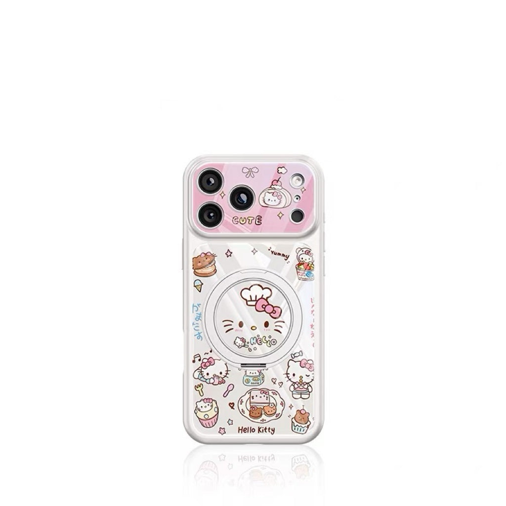 Dessert-themed rotating stand phone case with a cat design