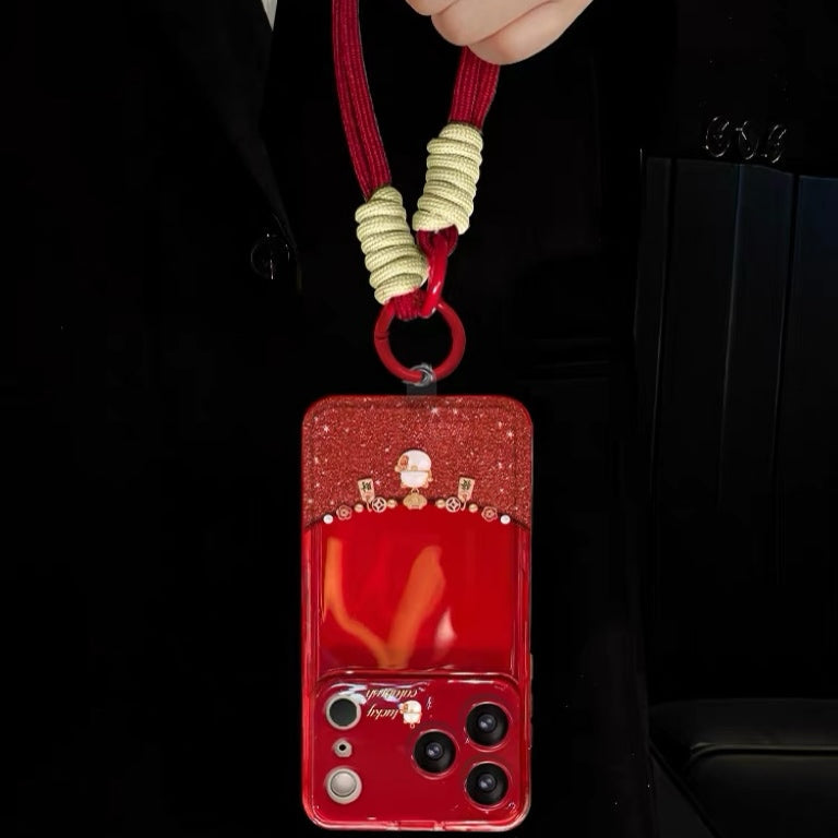 Lucky Cat Flip-Mirror Phone Case with Lanyard