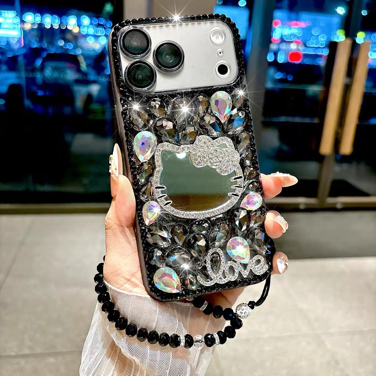 Full-rhinestone Hello Kitty mirror bracelet phone case