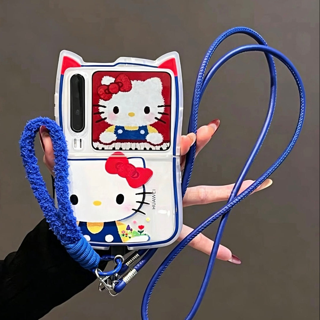 Cute Foldable Phone Case with 3D Cat Ears and Red Bow