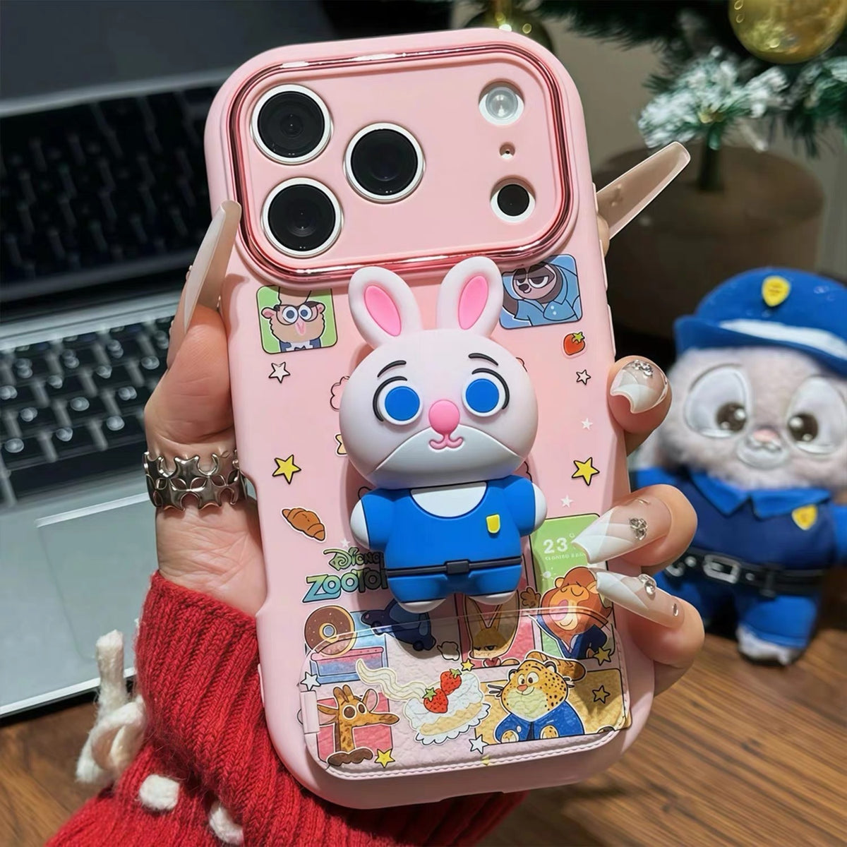 Rabbit and Fox Couple Plushie Phone Case with Mirror Stand