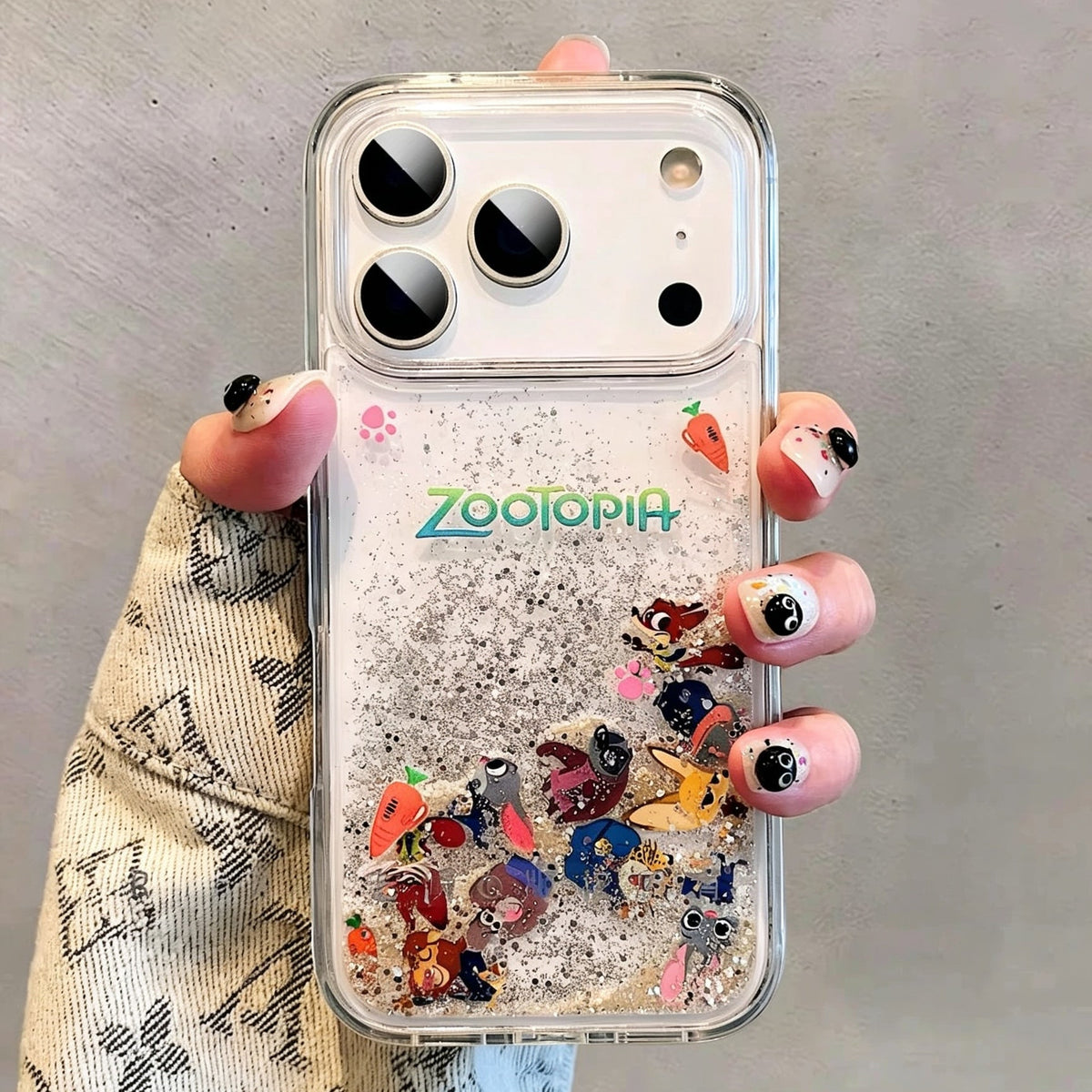 Cute Cartoon Nick & Judy Quicksand Slider Glitter Phone Case