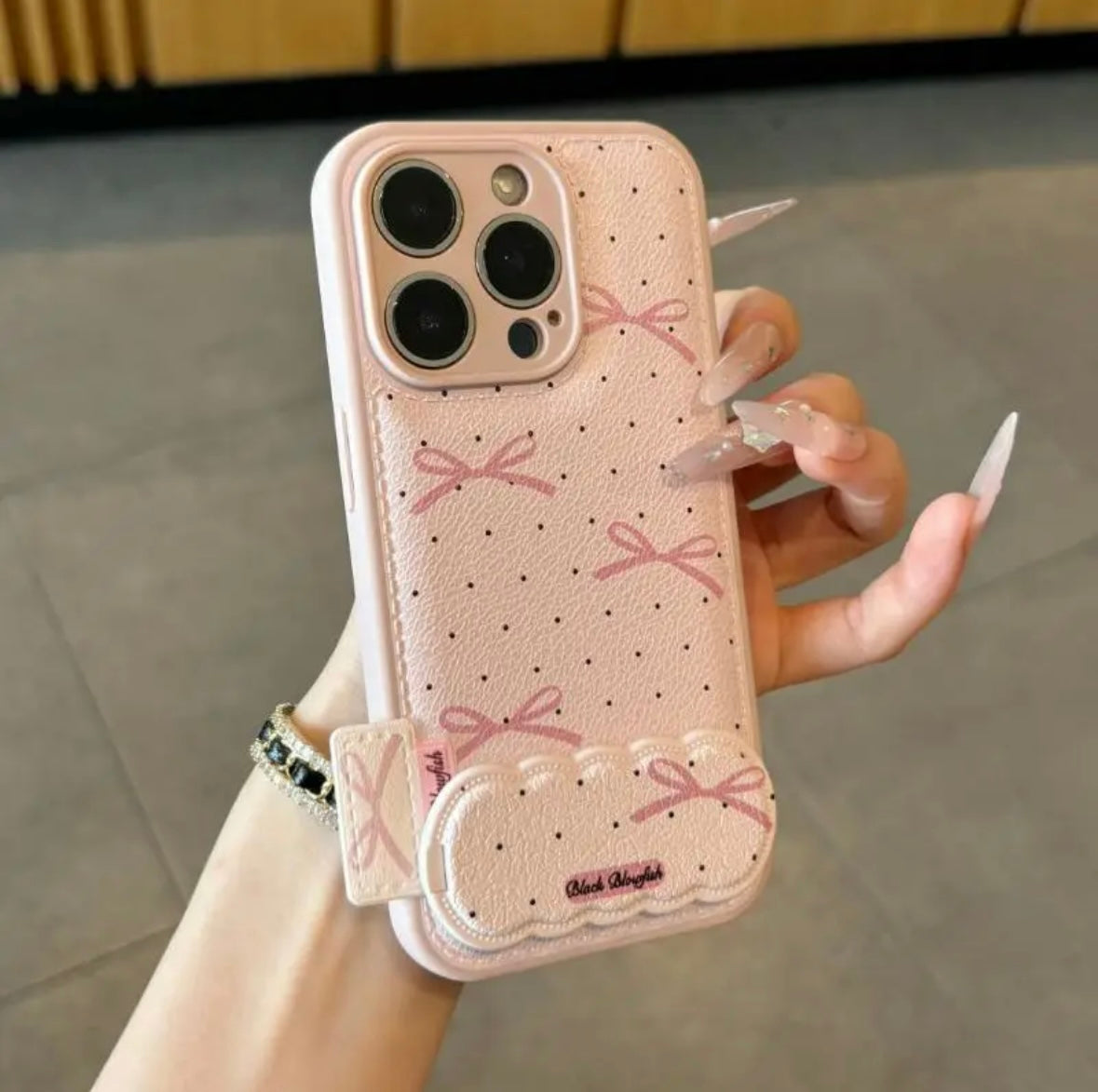 Pink Leopard-Print Phone Case with Mirror and Kickstand