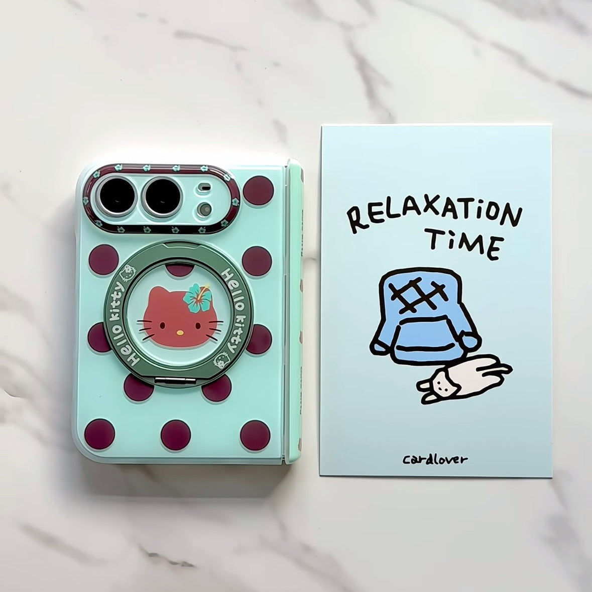iPhone Duo Brown Polka-Dot Hello Kitty Rotating-Stand Phone Case