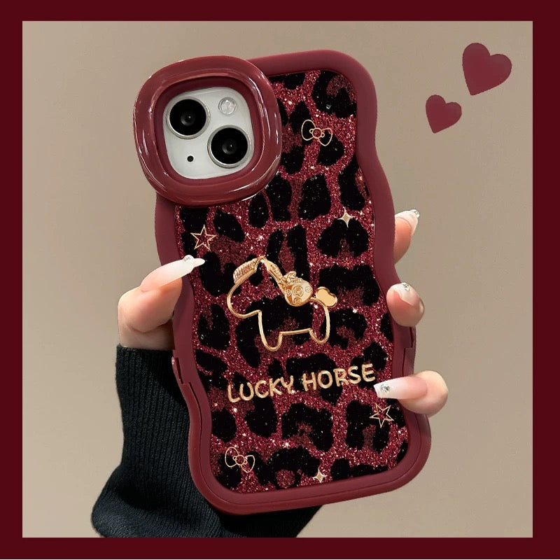 Leopard-Print Calf Hair Phone Case with Dual Invisible Kickstands