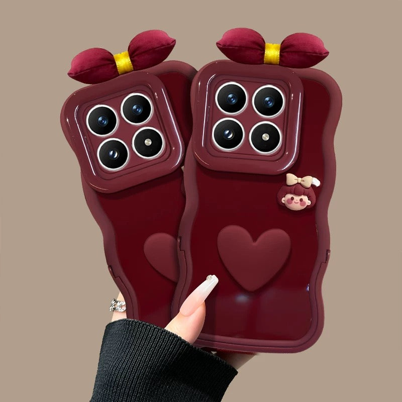 Bow-shaped Heart Girl Invisible Double Stand Phone Case