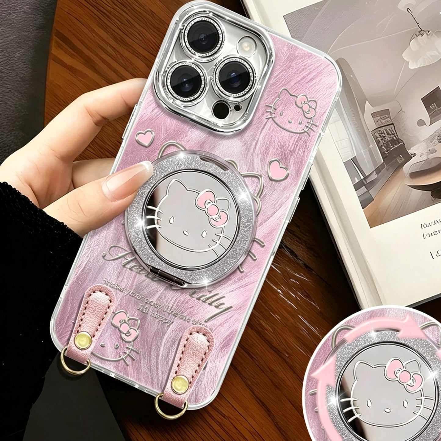 Hello Kitty Phone Case with Mirror, Stand, and Adjustable Lanyard