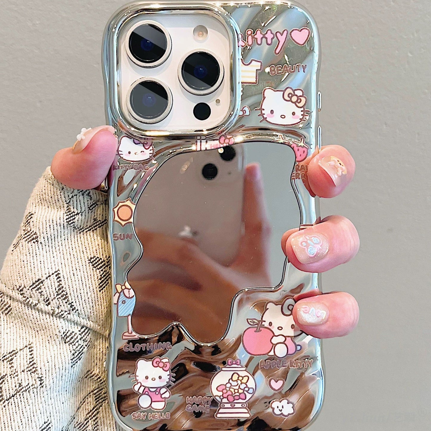 Irregular Mirror Kitty Cat Bracelet Phone Case