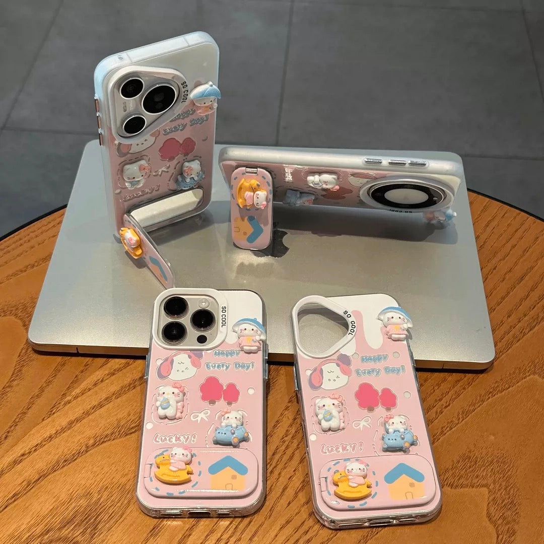 Étui de téléphone portable miroir chaton 3D
