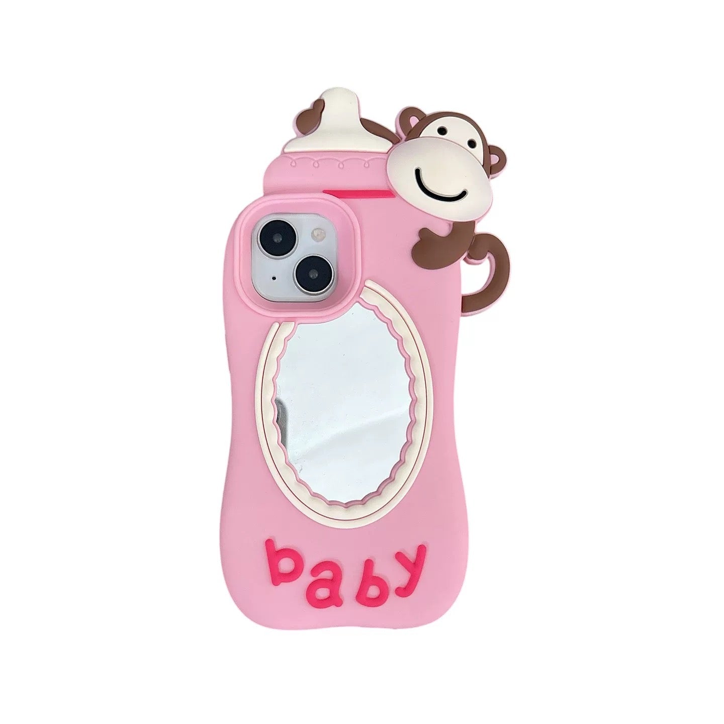 Pacifier Monkey 3D Silicone Phone Case with Makeup Mirror