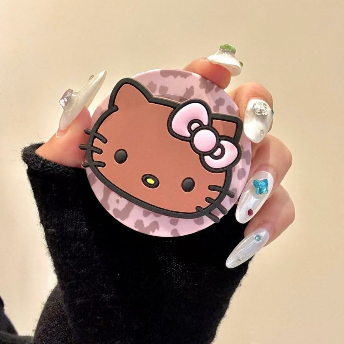 Pink and blue striped Kitty cat magnetic holder phone case
