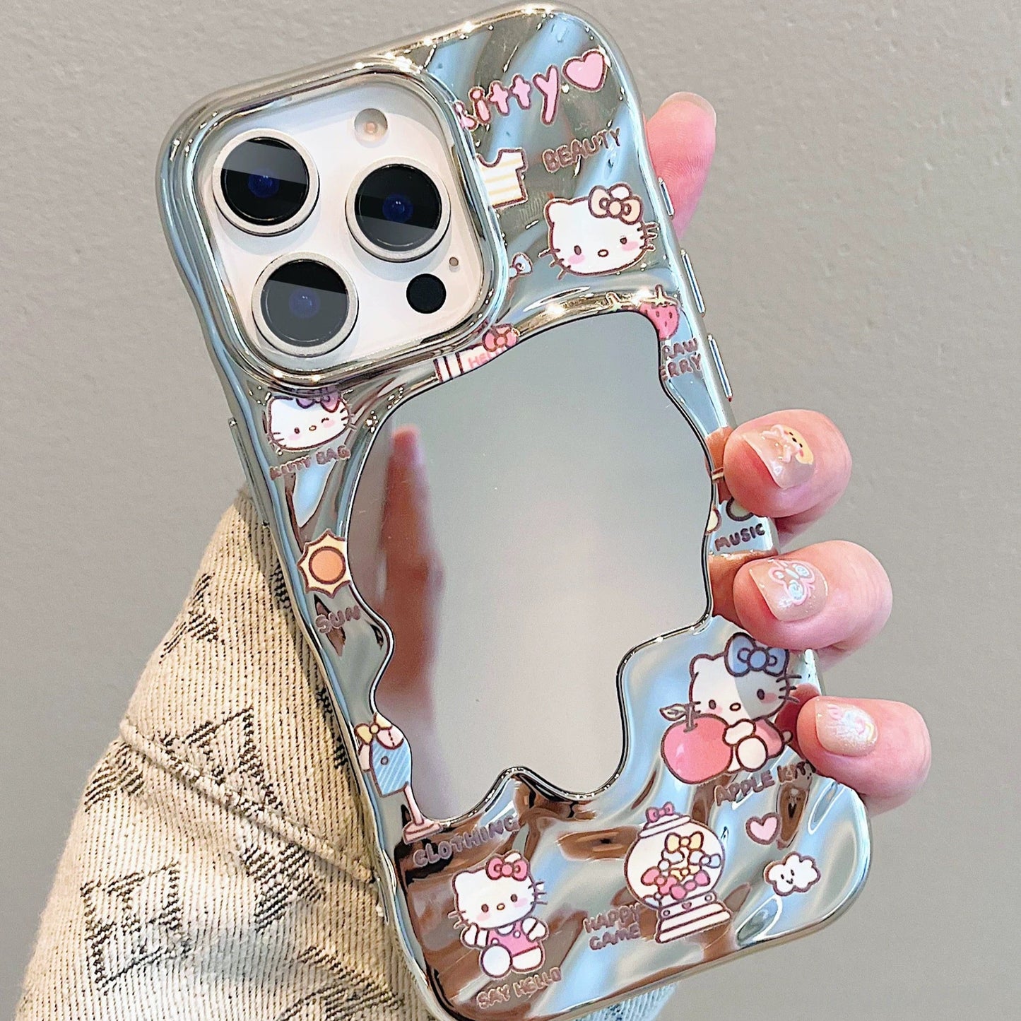 Irregular Mirror Kitty Cat Bracelet Phone Case