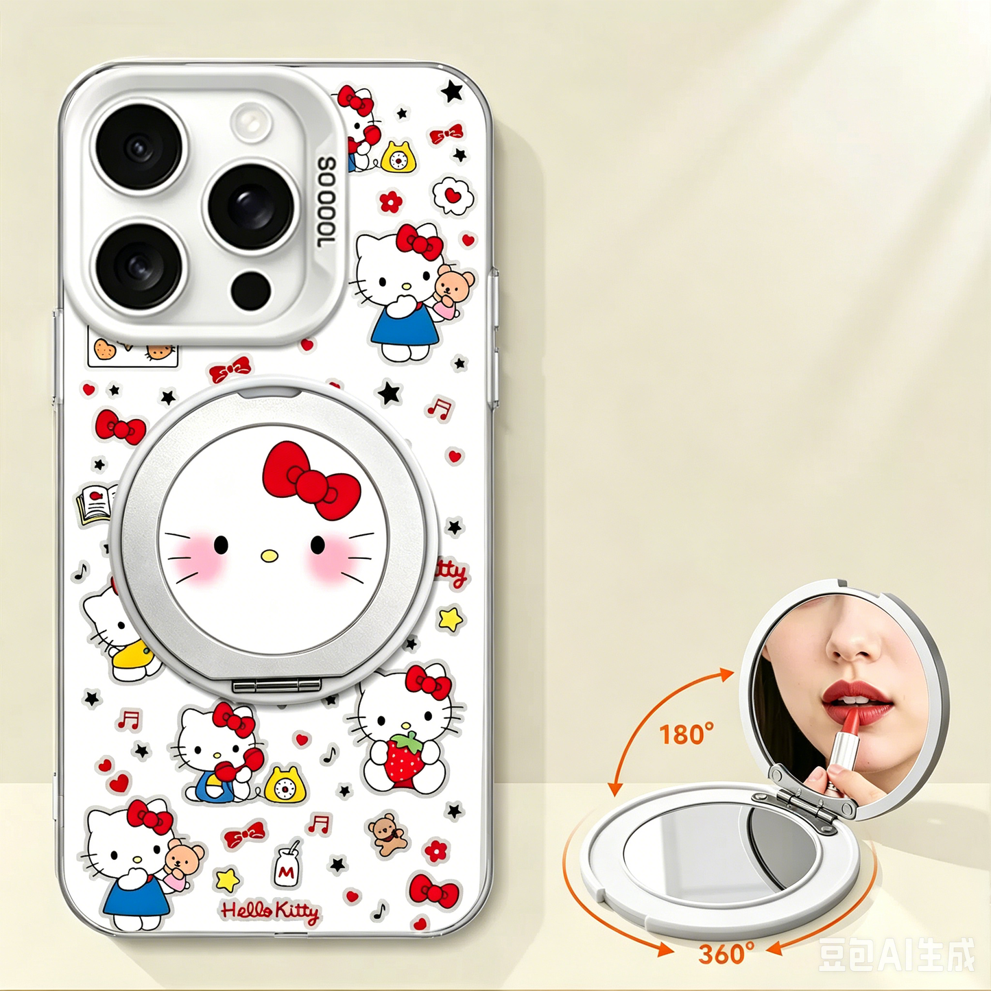 Strawberry Mirror Stand Hello Kitty Phone Case
