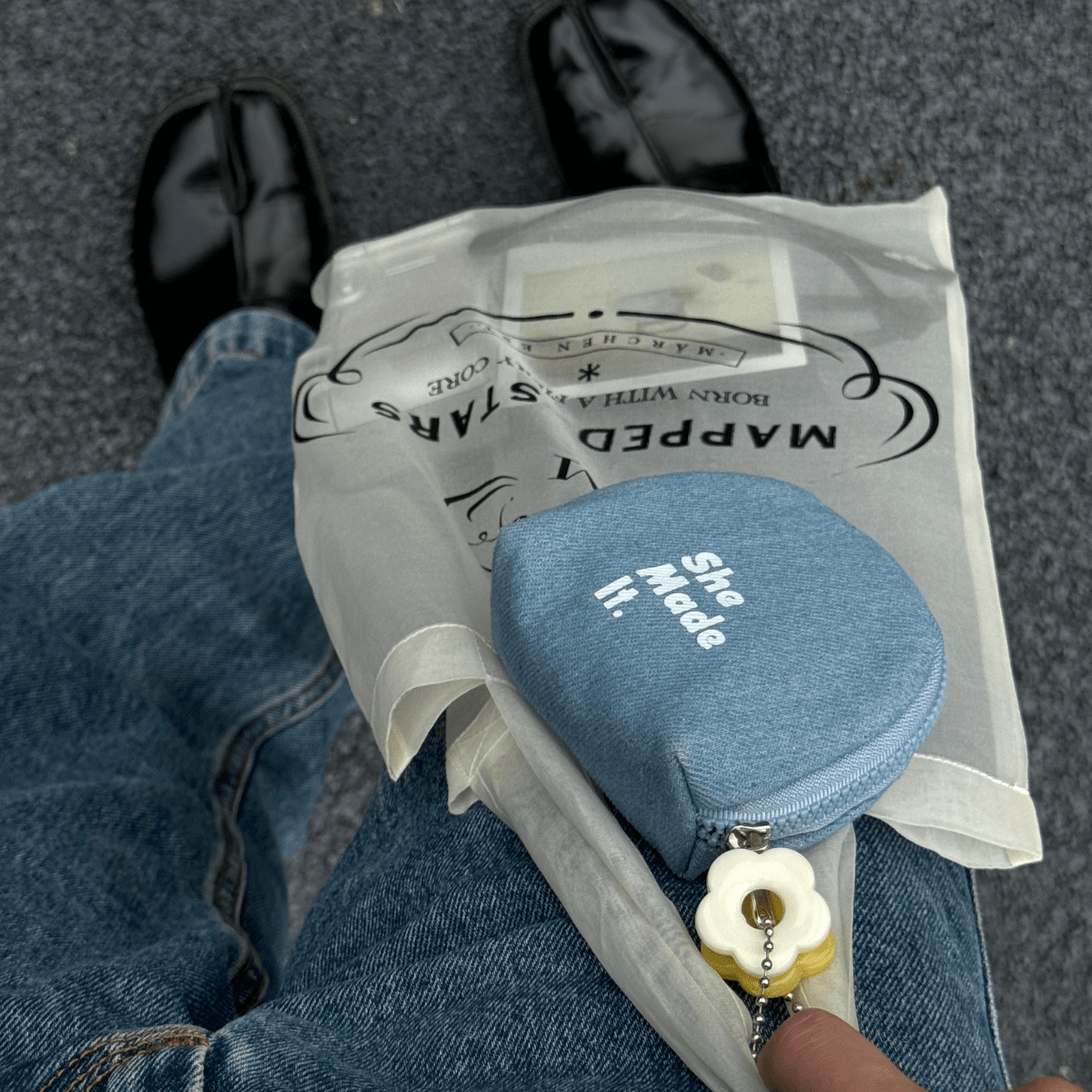 Denim flower storage bag