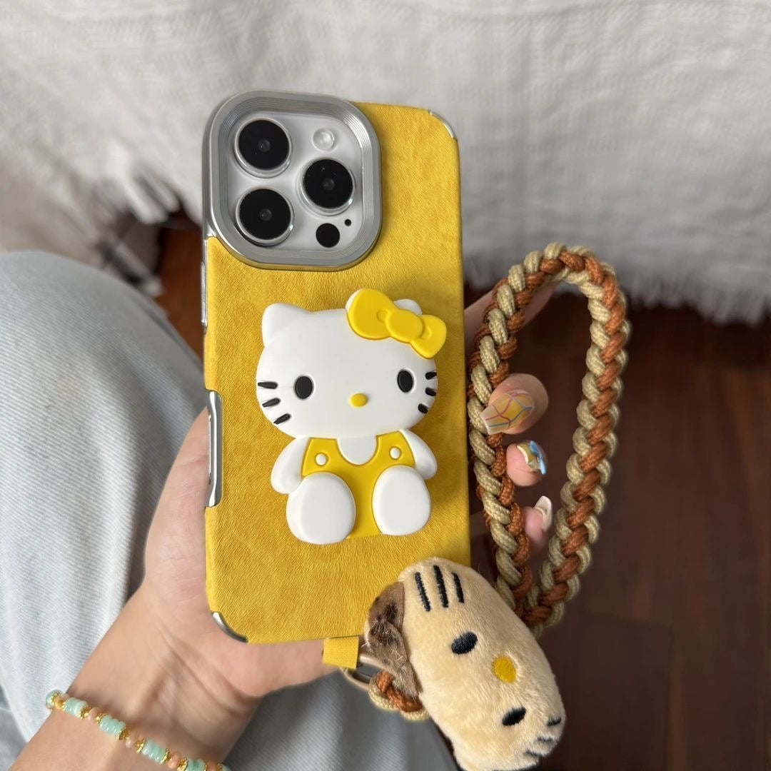 Retro leopard print Kitty cat stand phone case