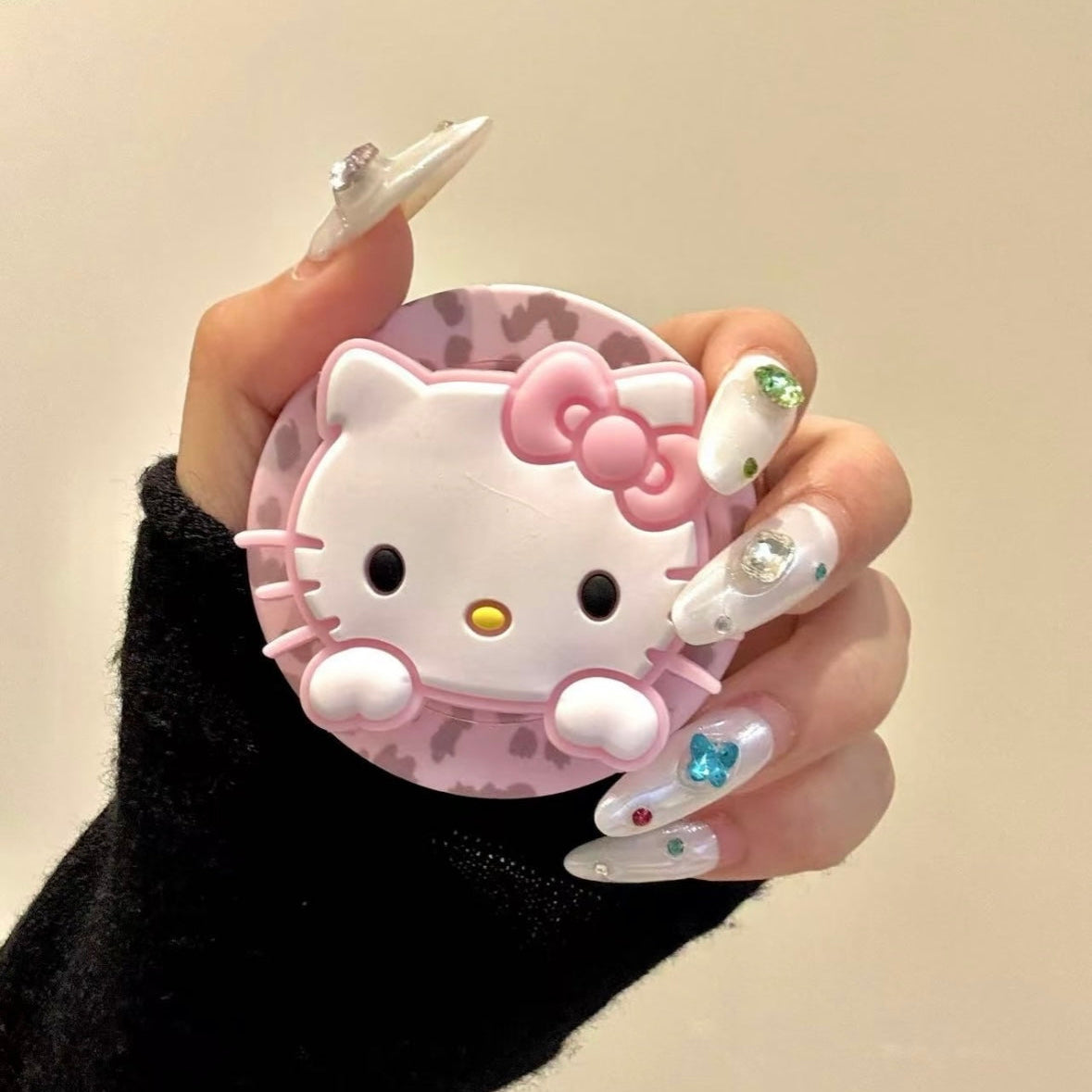Pink and blue striped Kitty cat magnetic holder phone case