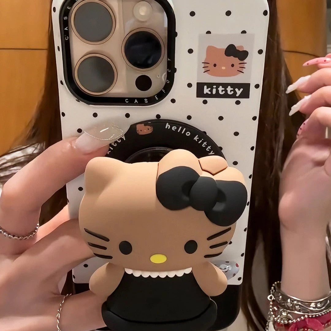 Chanel style black leather cat magnetic phone case