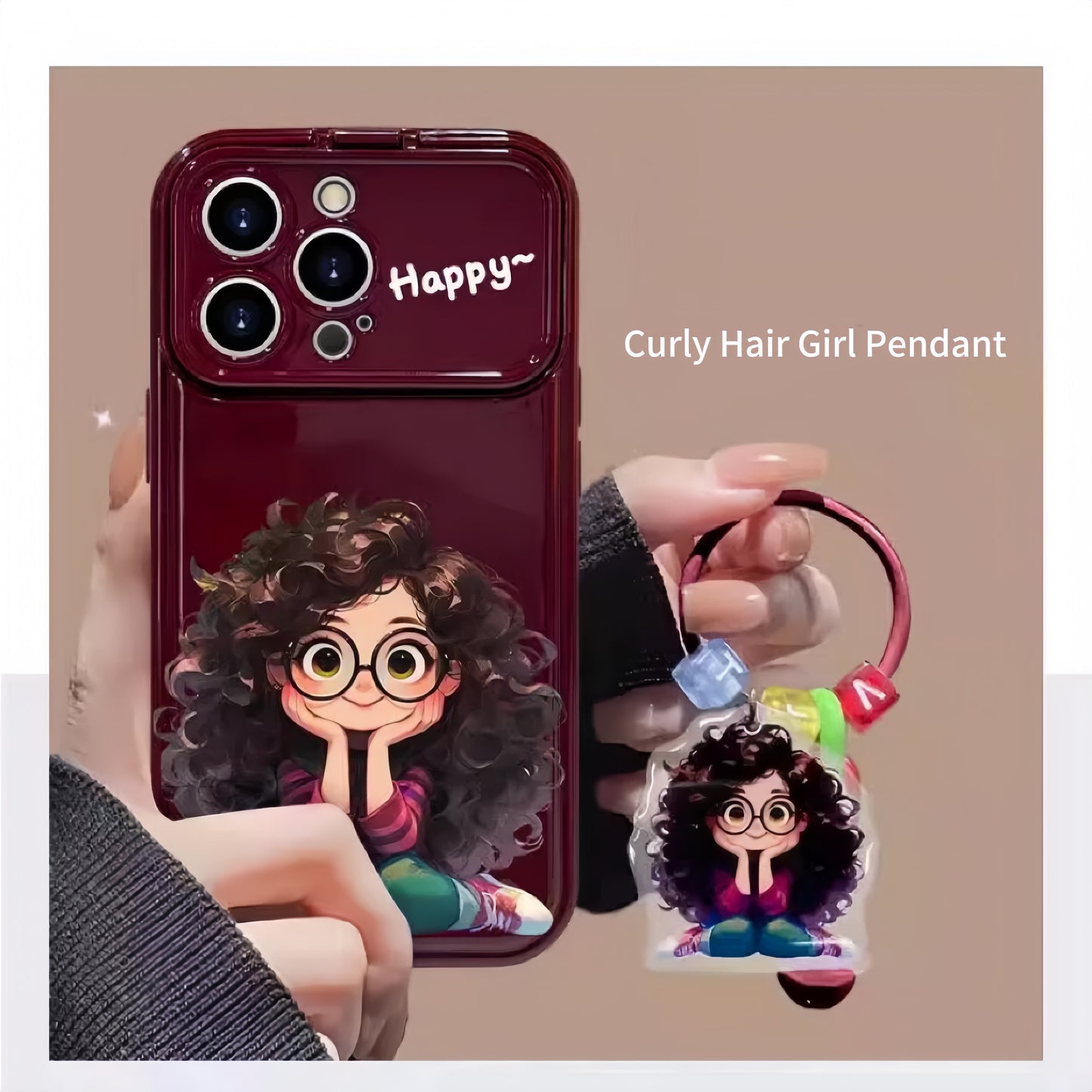 Curly Girl Flip Phone Case with Mirror and Stand
