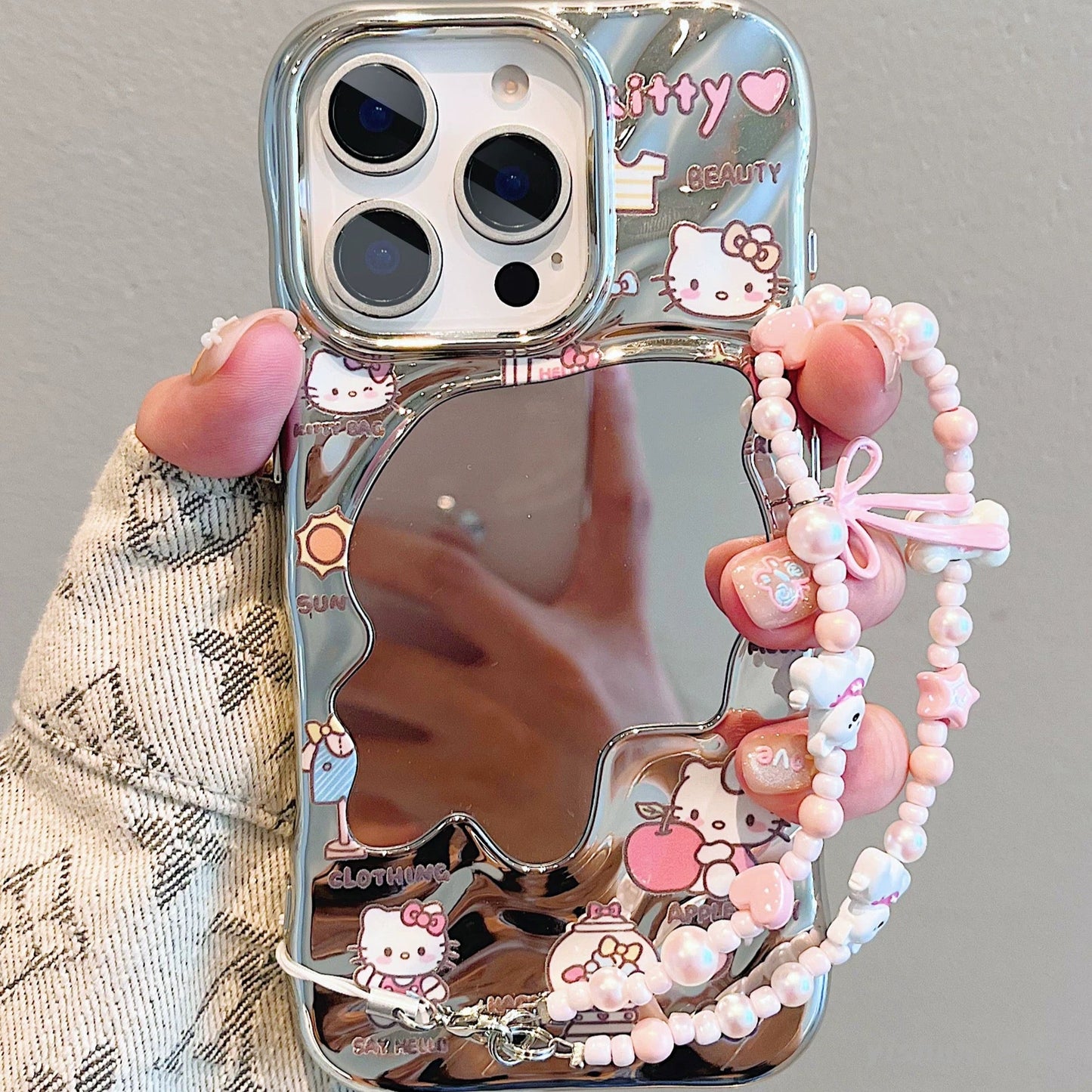 Irregular Mirror Kitty Cat Bracelet Phone Case