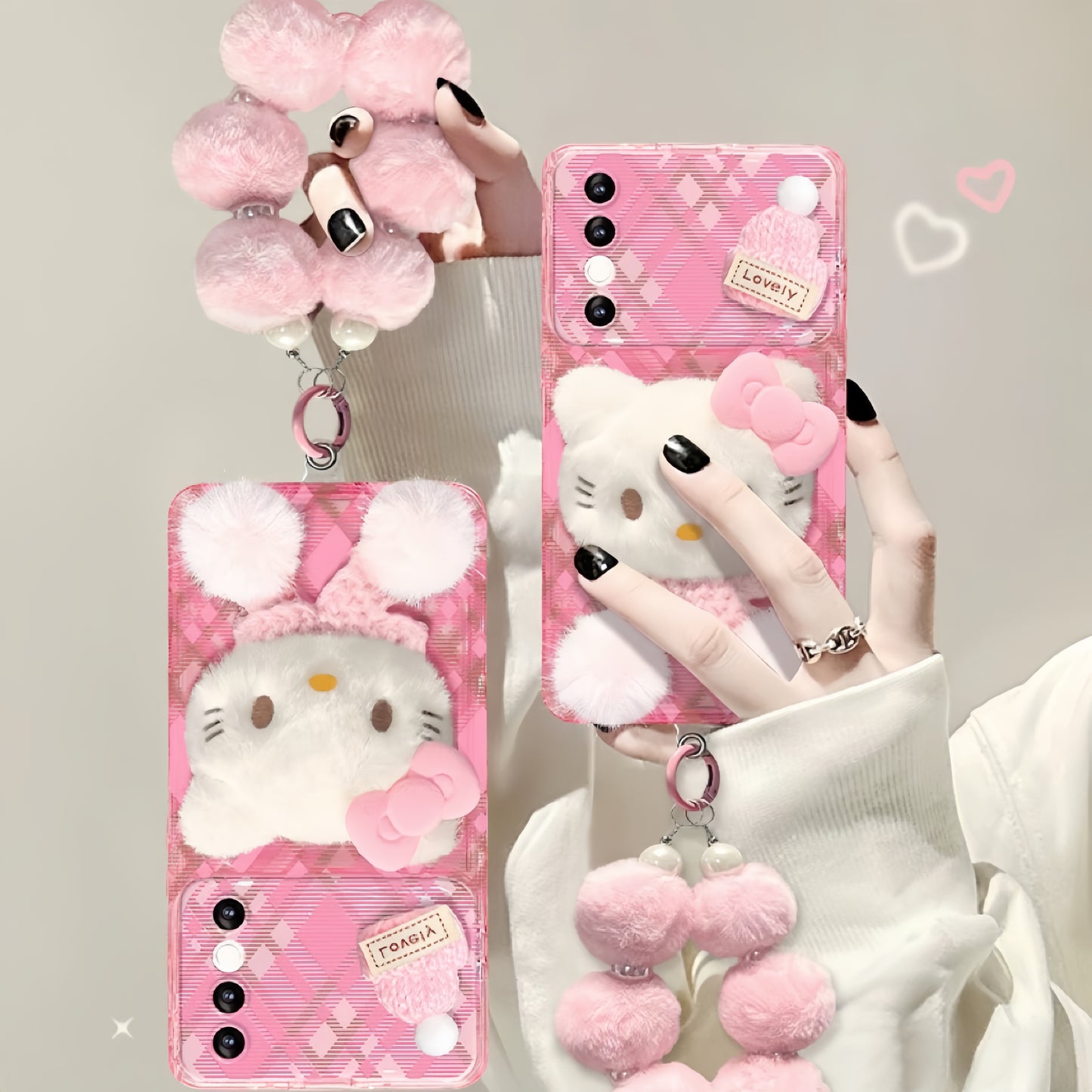 Pink Kitty Flip Phone Case with Mirror and Stand