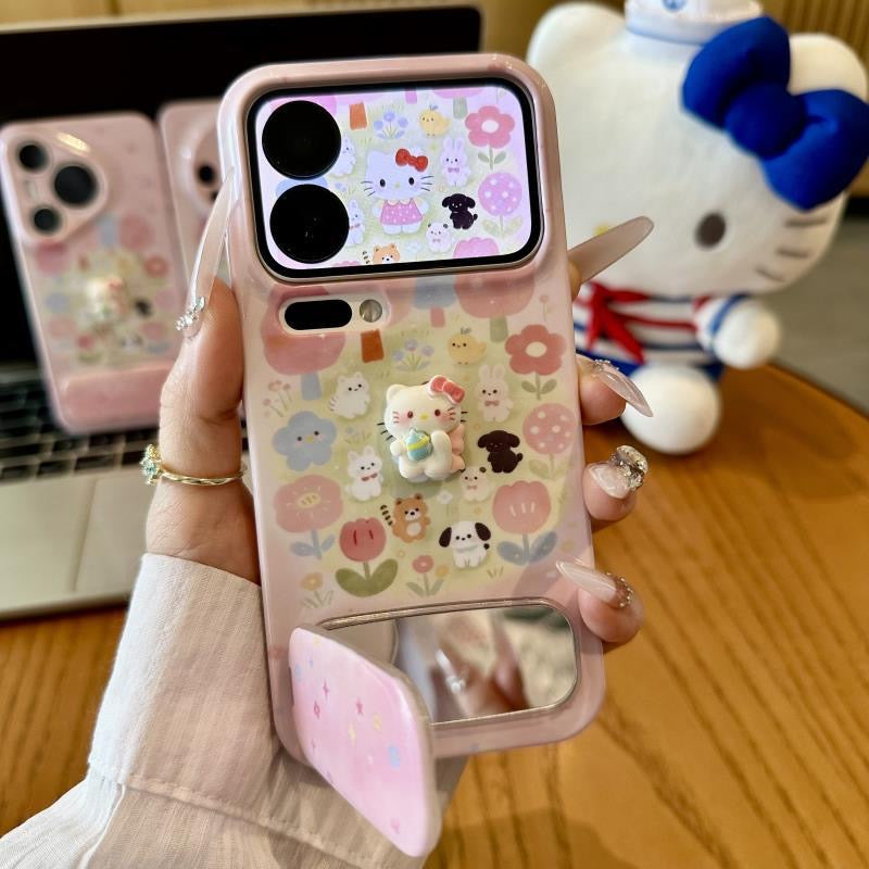 Kitty cat plush mirror stand phone case