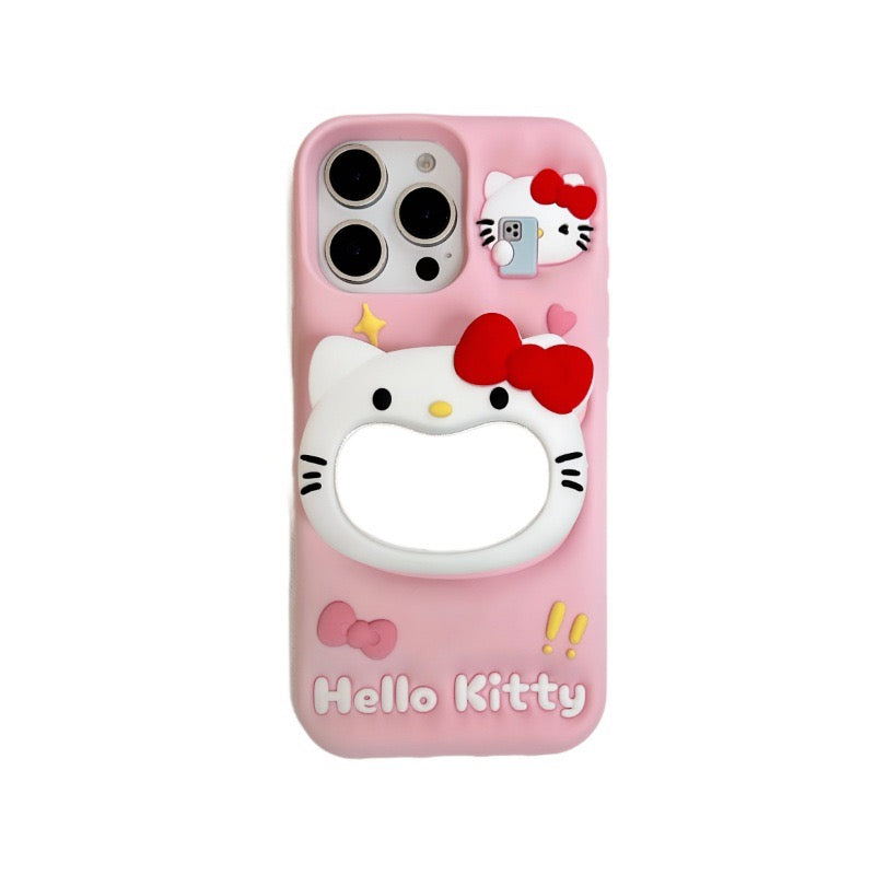Cartoon Mirror Kityy Cat Telescopic Stand Phone Case