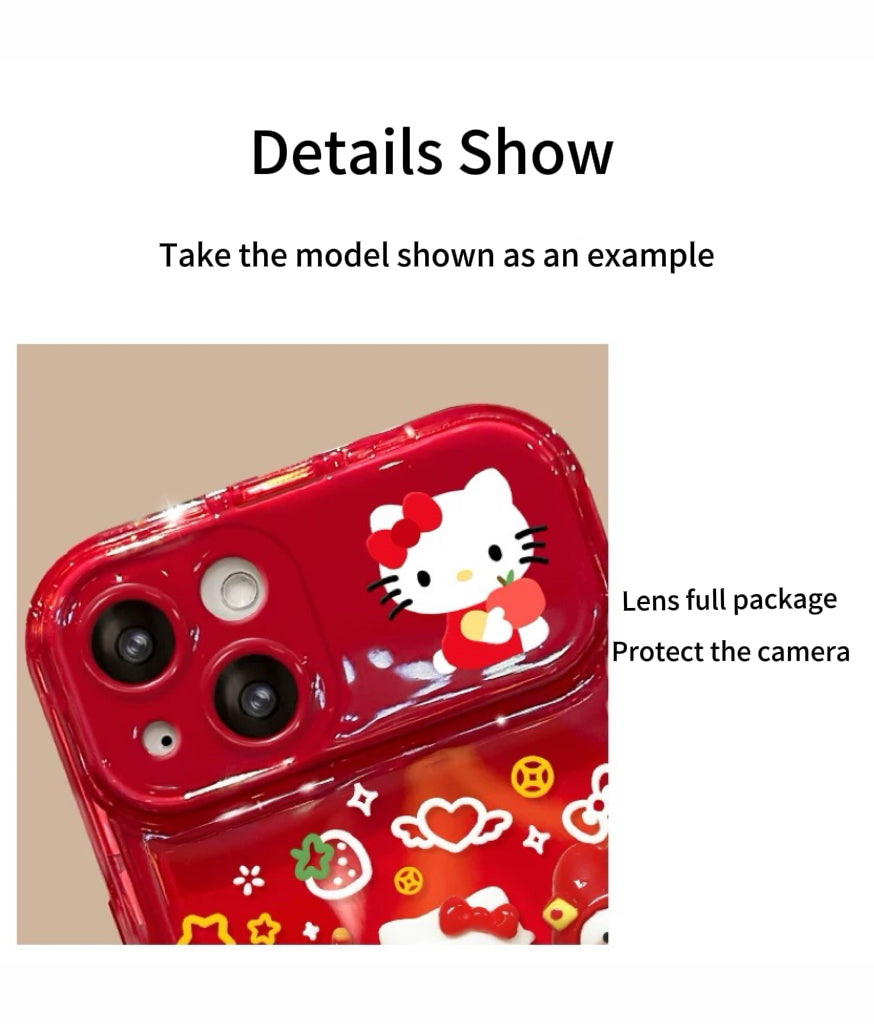 Red Kitty Kuromi flip phone case with mirror holder