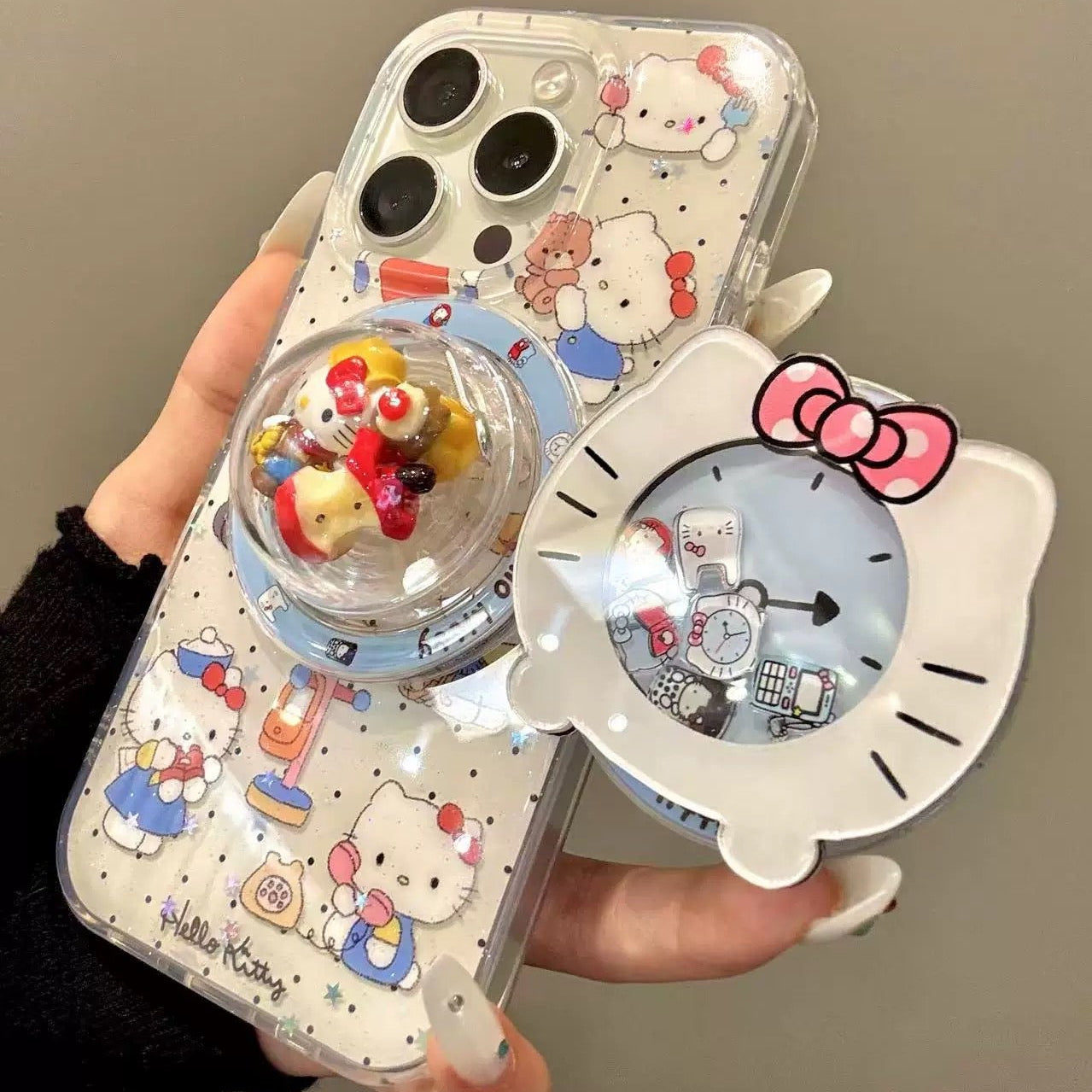 Cartoon Bear Clock Cute Kitty Cat Magnetic Holder Phone Case